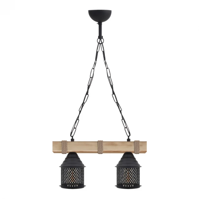 Φωτιστικό οροφής Elora Megapap E27 ξύλινο - μεταλλικό δίφωτο χρώμα φυσικό - μαύρο 40x13x75εκ.
