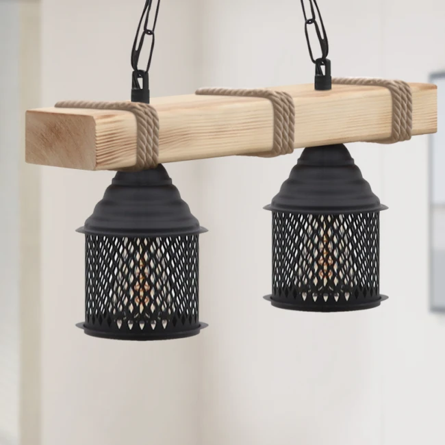 Φωτιστικό οροφής Elora Megapap E27 ξύλινο - μεταλλικό δίφωτο χρώμα φυσικό - μαύρο 40x13x75εκ.