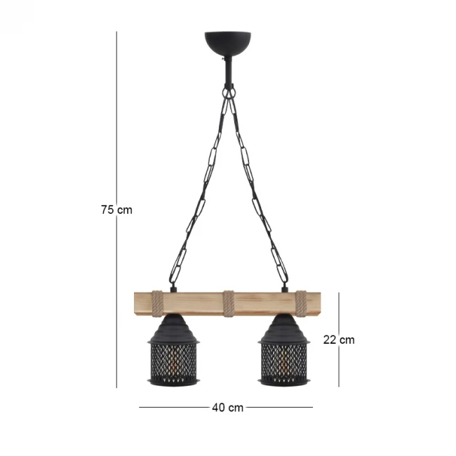 Φωτιστικό οροφής Elora Megapap E27 ξύλινο - μεταλλικό δίφωτο χρώμα φυσικό - μαύρο 40x13x75εκ.
