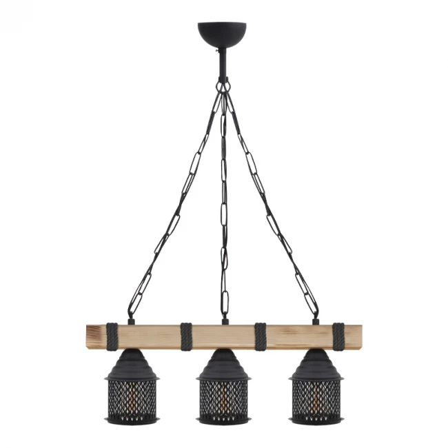 Φωτιστικό οροφής Elora Megapap E27 ξύλινο - μεταλλικό τρίφωτο χρώμα φυσικό - μαύρο 50x13x75εκ.