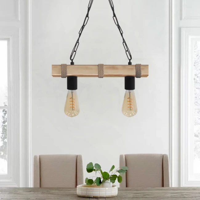 Φωτιστικό οροφής Vero Megapap E27 ξύλινο δίφωτο χρώμα φυσικό 40x8x65εκ.