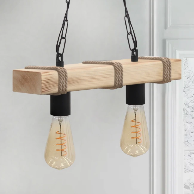 Φωτιστικό οροφής Vero Megapap E27 ξύλινο δίφωτο χρώμα φυσικό 40x8x65εκ.