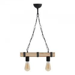 Φωτιστικό οροφής Vero Megapap E27 ξύλινο δίφωτο χρώμα φυσικό - μαύρο 40x8x65εκ.