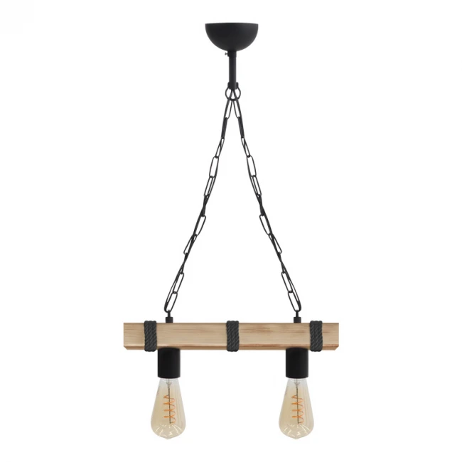 Φωτιστικό οροφής Vero Megapap E27 ξύλινο δίφωτο χρώμα φυσικό - μαύρο 40x8x65εκ.