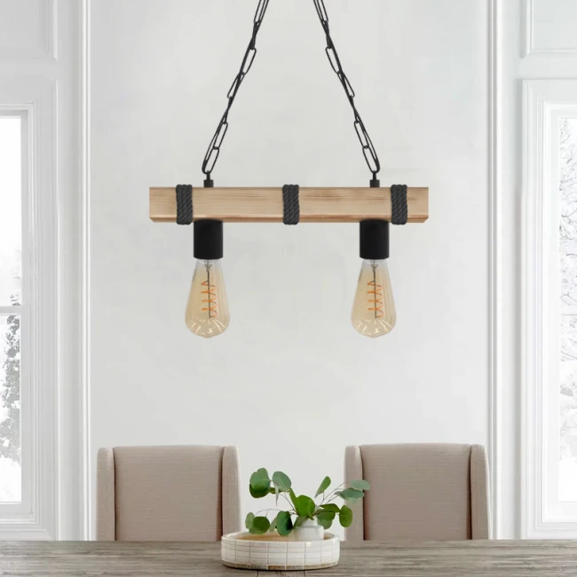 Φωτιστικό οροφής Vero Megapap E27 ξύλινο δίφωτο χρώμα φυσικό - μαύρο 40x8x65εκ.