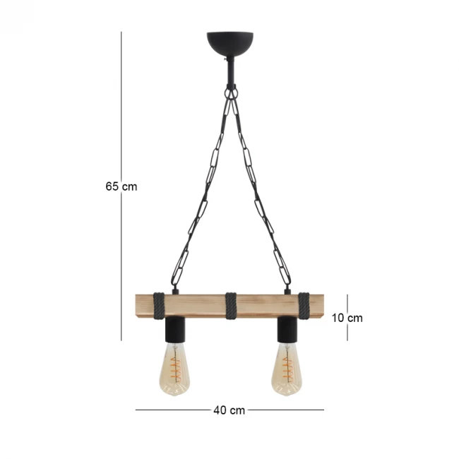 Φωτιστικό οροφής Vero Megapap E27 ξύλινο δίφωτο χρώμα φυσικό - μαύρο 40x8x65εκ.