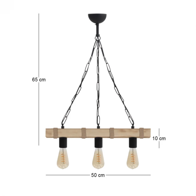 Φωτιστικό οροφής Vero Megapap E27 ξύλινο τρίφωτο χρώμα φυσικό 50x8x65εκ.