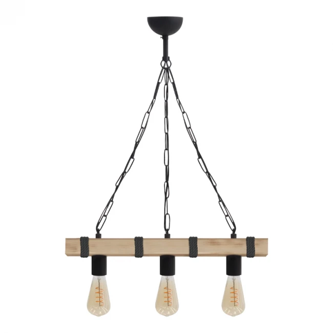 Φωτιστικό οροφής Vero Megapap E27 ξύλινο τρίφωτο χρώμα φυσικό - μαύρο 50x8x65εκ.