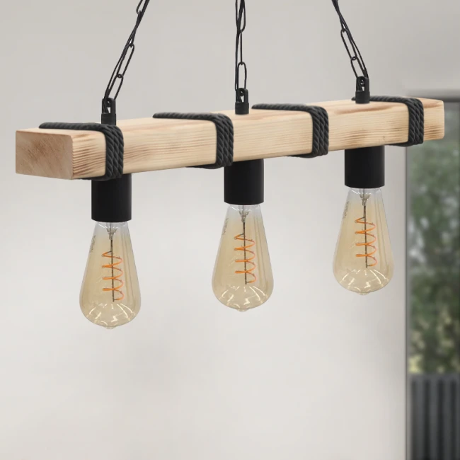 Φωτιστικό οροφής Vero Megapap E27 ξύλινο τρίφωτο χρώμα φυσικό - μαύρο 50x8x65εκ.