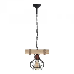 Φωτιστικό οροφής Lumenia Megapap E27 ξύλινο - μεταλλικό μονόφωτο χρώμα φυσικό - μαύρο 25x14x80εκ.