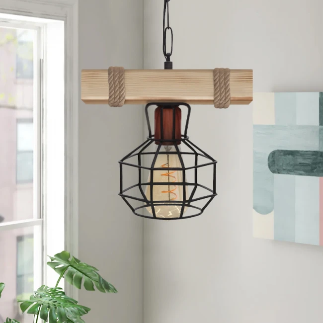 Φωτιστικό οροφής Lumenia Megapap E27 ξύλινο - μεταλλικό μονόφωτο χρώμα φυσικό - μαύρο 25x14x80εκ.