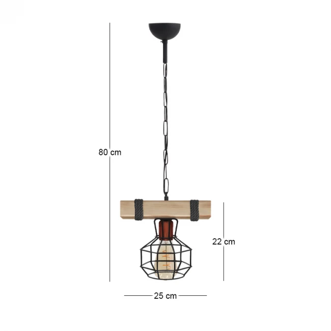 Φωτιστικό οροφής Lumenia Megapap E27 ξύλινο - μεταλλικό μονόφωτο χρώμα φυσικό - μαύρο 25x14x80εκ.
