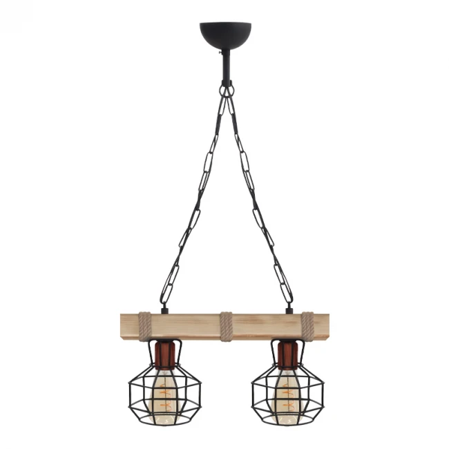 Φωτιστικό οροφής Lumenia Megapap E27 ξύλινο - μεταλλικό δίφωτο χρώμα φυσικό - μαύρο 40x14x80εκ.