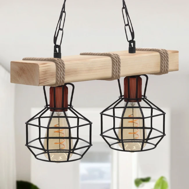 Φωτιστικό οροφής Lumenia Megapap E27 ξύλινο - μεταλλικό δίφωτο χρώμα φυσικό - μαύρο 40x14x80εκ.