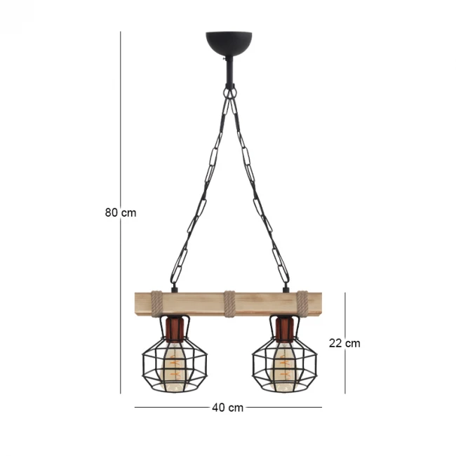 Φωτιστικό οροφής Lumenia Megapap E27 ξύλινο - μεταλλικό δίφωτο χρώμα φυσικό - μαύρο 40x14x80εκ.