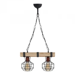 Φωτιστικό οροφής Lumenia Megapap E27 ξύλινο - μεταλλικό δίφωτο χρώμα φυσικό - μαύρο 40x14x80εκ.