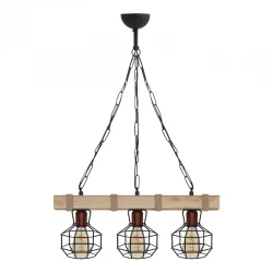 Φωτιστικό οροφής Lumenia Megapap E27 ξύλινο - μεταλλικό τρίφωτο χρώμα φυσικό - μαύρο 50x14x80εκ.