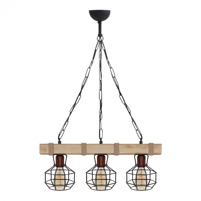 Φωτιστικό οροφής Lumenia Megapap E27 ξύλινο - μεταλλικό τρίφωτο χρώμα φυσικό - μαύρο 50x14x80εκ.