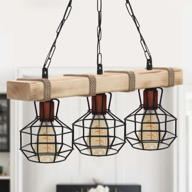 Φωτιστικό οροφής Lumenia Megapap E27 ξύλινο - μεταλλικό τρίφωτο χρώμα φυσικό - μαύρο 50x14x80εκ.