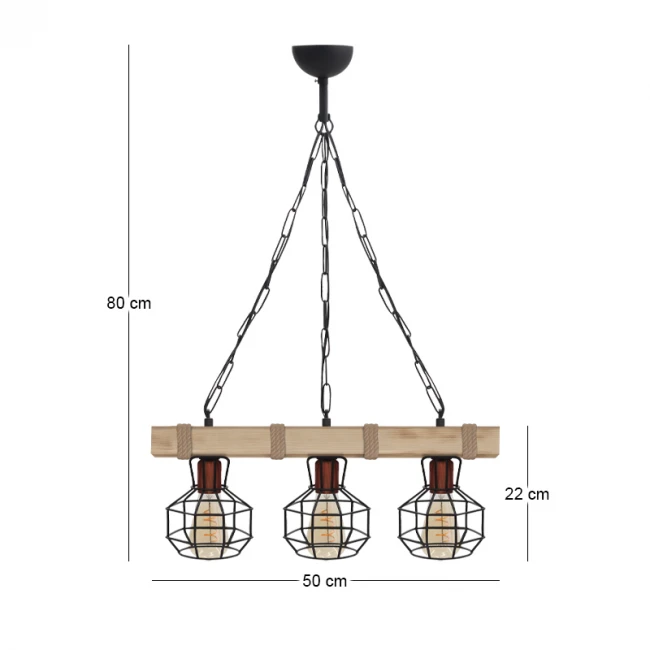 Φωτιστικό οροφής Lumenia Megapap E27 ξύλινο - μεταλλικό τρίφωτο χρώμα φυσικό - μαύρο 50x14x80εκ.