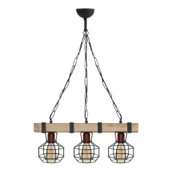 Φωτιστικό οροφής Lumenia Megapap E27 ξύλινο - μεταλλικό τρίφωτο χρώμα φυσικό - μαύρο 50x14x80εκ.