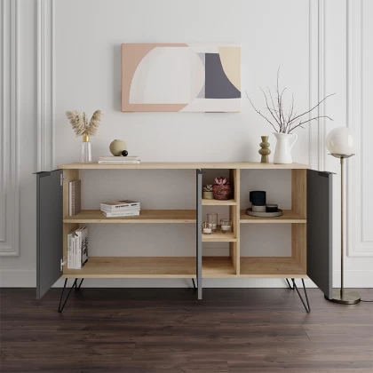 Μπουφές Clara Megapap χρώμα φυσικό οξιάς - ανθρακί 142x35,6x83εκ. Μπουφές Clara Megapap χρώμα φυσικό οξιάς - ανθρακί 142x35,6x83εκ.