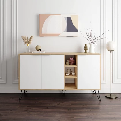 Μπουφές Clara Megapap χρώμα φυσικό οξιάς - λευκό 142x35,6x83εκ. Μπουφές Clara Megapap χρώμα φυσικό οξιάς - λευκό 142x35,6x83εκ.
