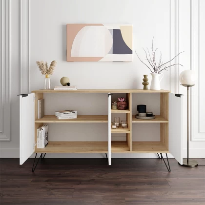 Μπουφές Clara Megapap χρώμα φυσικό οξιάς - λευκό 142x35,6x83εκ. Μπουφές Clara Megapap χρώμα φυσικό οξιάς - λευκό 142x35,6x83εκ.