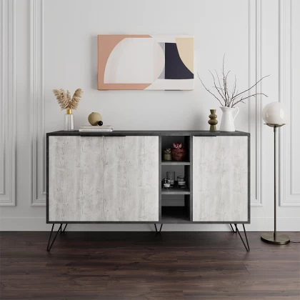 Μπουφές Clara Megapap χρώμα γκρι ρετρό - λευκό αντικέ 142x35,6x83εκ. Μπουφές Clara Megapap χρώμα γκρι ρετρό - λευκό αντικέ 142x35,6x83εκ.