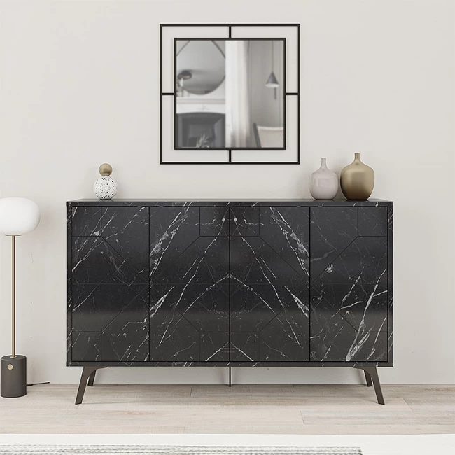 Μπουφές Dune Megapap χρώμα μαύρο εφέ μαρμάρου 123x35x77,4εκ.