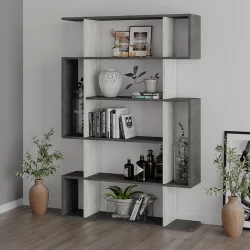 Βιβλιοθήκη Mito Megapap χρώμα λευκό αντικέ - γκρι ρετρό 108x25x161εκ.