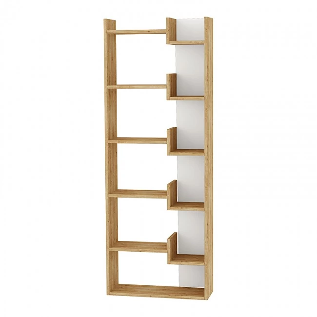 Βιβλιοθήκη Oppa Megapap χρώμα φυσικό οξιάς/λευκό 60x22x162εκ.