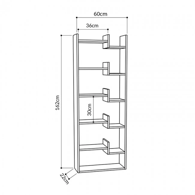 Βιβλιοθήκη Oppa Megapap χρώμα ανθρακί - λευκό 60x22x162εκ.