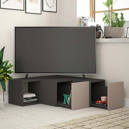 Έπιπλο τηλεόρασης γωνιακό Compact Megapap χρώμα ανθρακί - ανοιχτή μόκα 94,2x90,6x31,4εκ. Έπιπλο τηλεόρασης γωνιακό Compact Megapap χρώμα ανθρακί - ανοιχτή μόκα 94,2x90,6x31,4εκ.