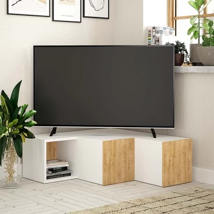 Έπιπλο τηλεόρασης γωνιακό Compact Megapap χρώμα λευκό - φυσικό οξιάς 94,2x90,6x31,4εκ. Έπιπλο τηλεόρασης γωνιακό Compact Megapap χρώμα λευκό - φυσικό οξιάς 94,2x90,6x31,4εκ.