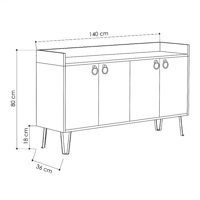 Μπουφές Dea Megapap χρώμα φυσικό οξιάς - ανθρακί 140x36x80εκ.