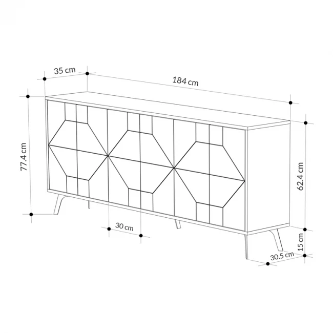 Μπουφές Dune Megapap χρώμα λευκό αντικέ 184x35x77,4εκ.
