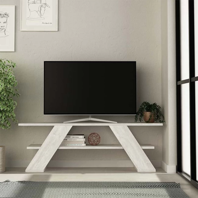 Έπιπλο τηλεόρασης Farfalla Megapap χρώμα λευκό αντικέ 120x33,5x40εκ.