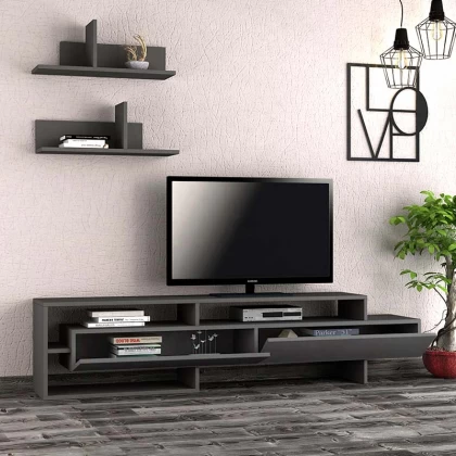 Έπιπλο τηλεόρασης Gara Megapap χρώμα ανθρακί 180x29,8x42εκ. Έπιπλο τηλεόρασης Gara Megapap χρώμα ανθρακί 180x29,8x42εκ.