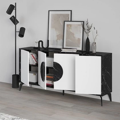 Μπουφές Gora Megapap χρώμα μαύρο εφέ μαρμάρου - λευκό 180x35,6x82εκ. Μπουφές Gora Megapap χρώμα μαύρο εφέ μαρμάρου - λευκό 180x35,6x82εκ.