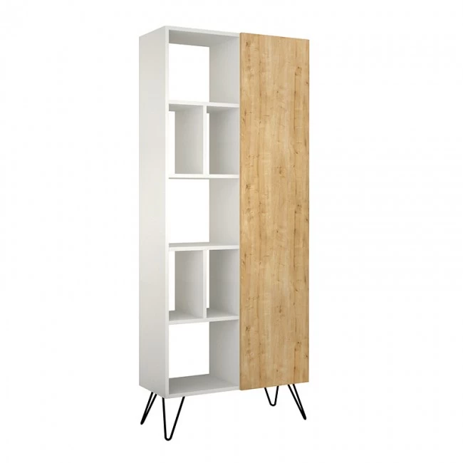 Βιβλιοθήκη Jedda Megapap χρώμα λευκό - φυσικό οξιάς 80,6x29,6x191εκ.