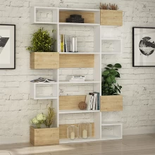 Βιβλιοθήκη Niho Megapap χρώμα λευκό - sapphire oak 120x25,3x171εκ.