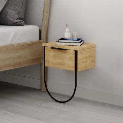Κομοδίνο επιτοίχιο Norfolk Megapap χρώμα φυσικό οξιάς 33x25x44εκ.