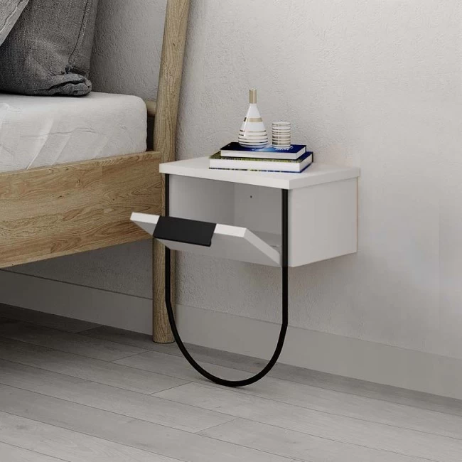 Κομοδίνο επιτοίχιο Norfolk Megapap χρώμα λευκό 33x25x44εκ.