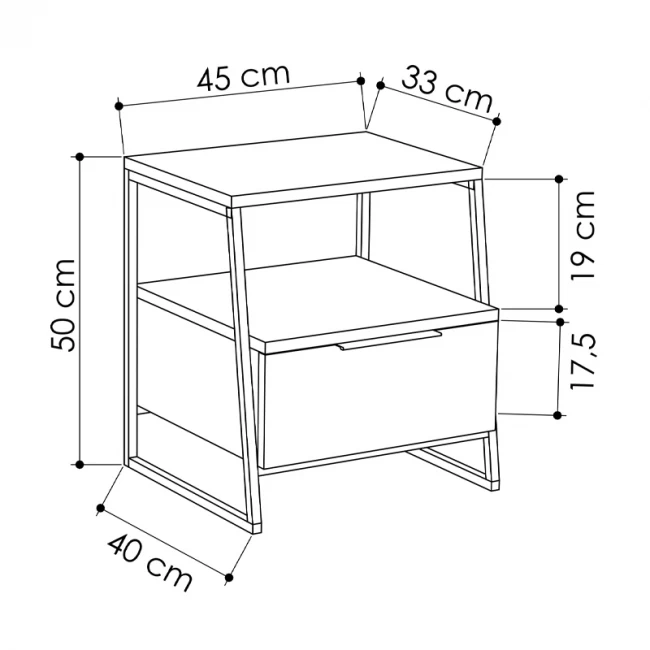 Κομοδίνο Pal Megapap χρώμα ανθρακί 45x40x50εκ.