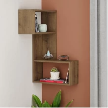 Ραφιέρα τοίχου γωνιακή Part Megapap χρώμα ανοιχτό καρυδί 47x20x82εκ.