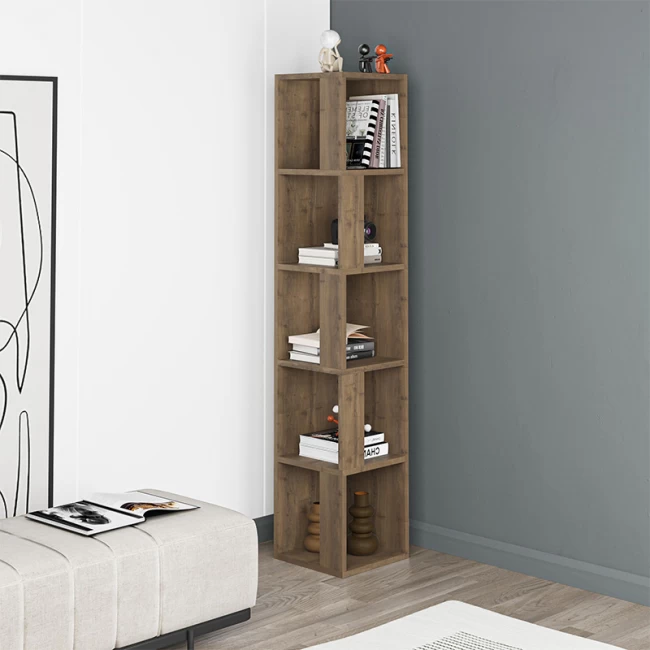 Βιβλιοθήκη γωνιακή Piano Megapap χρώμα ανοιχτό καρυδί 31,4x31,4x158,9εκ.