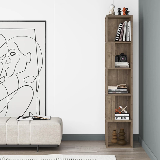 Βιβλιοθήκη γωνιακή Piano Megapap χρώμα ανοιχτό καρυδί 31,4x31,4x158,9εκ.