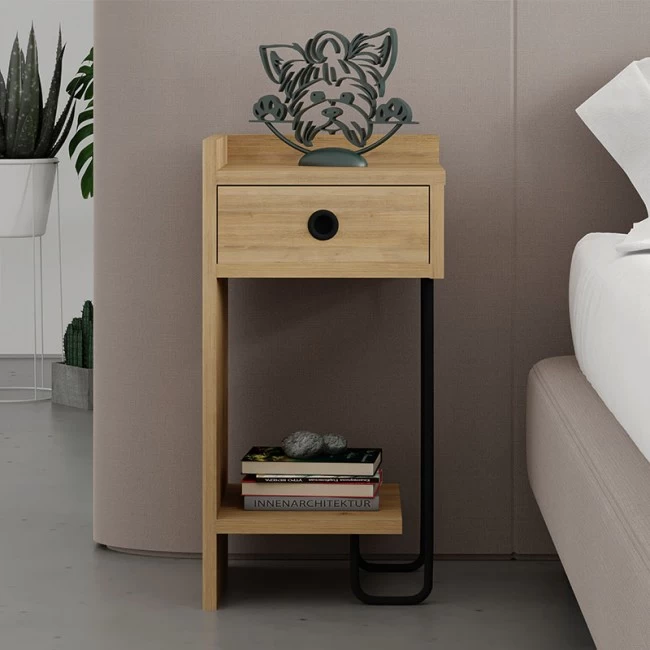Κομοδίνο Sirius Megapap αριστερό χρώμα φυσικό οξιάς 32x30x61εκ.