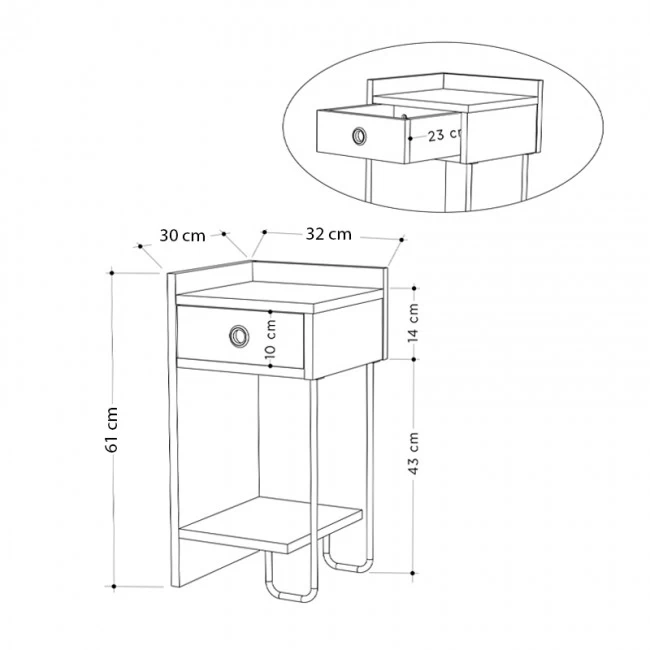 Κομοδίνο Sirius Megapap αριστερό χρώμα φυσικό οξιάς 32x30x61εκ.